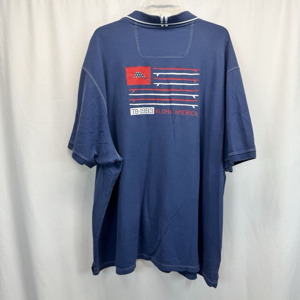 Tommy Bahama Island Zone Polo Shirt 4XL  Blue Aloha America Flag Graphic Coastal